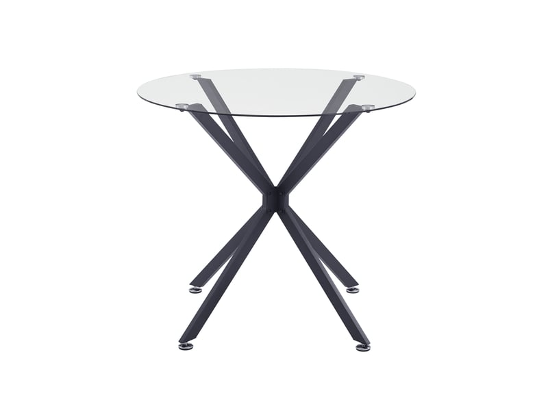  Table à manger ronde 80 cm en verre trempé et métal noir  - Conforama A