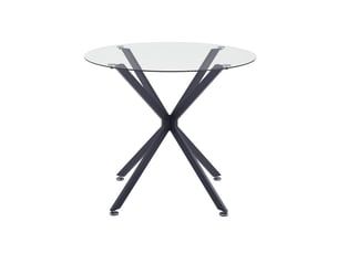 Table à manger ronde 80 cm en verre trempé et métal noir