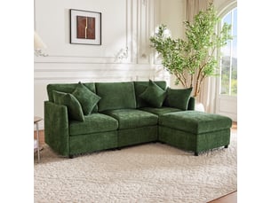 Canapé d'angle réversible convertible <strong>KORFEE</strong> <strong></strong> 4 places Tissu Vert
