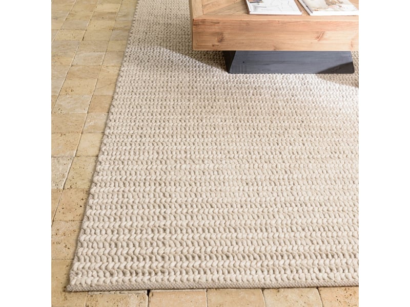  Quentin - tapis rectangulaire 300x400cm en laine tissée couleur beige  - Conforama D