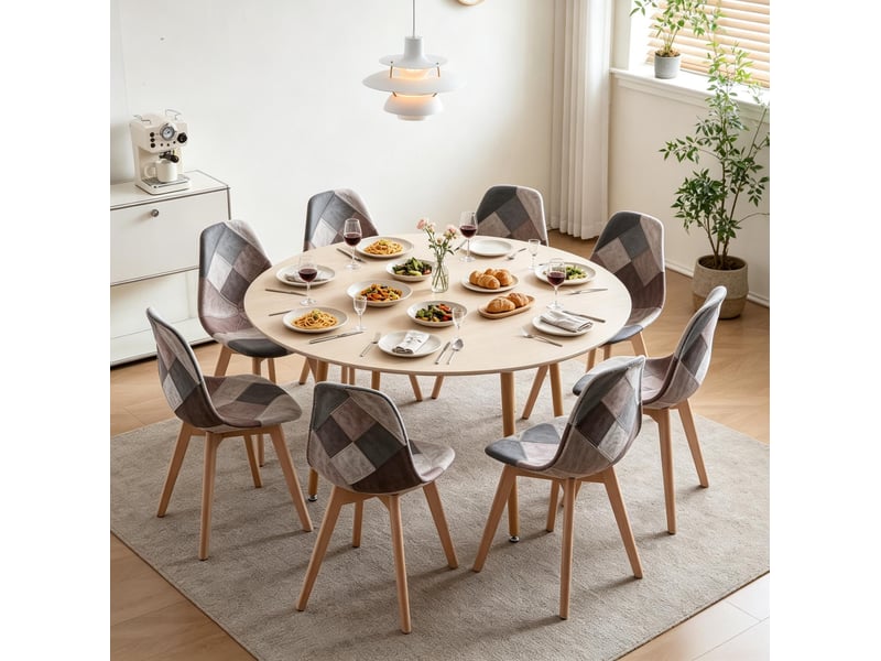  Lot de 8 chaises de salle à manger 46x40 cm – multicolore – revêtement patchwork en tissu moderne  - Conforama B