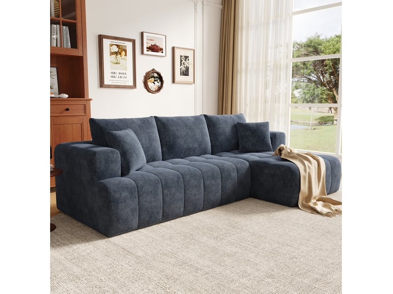  Canapé d'angle modulaire 3 places en tissu bleu, sans cadre, modulable et confortable pour le salon  - Conforama E