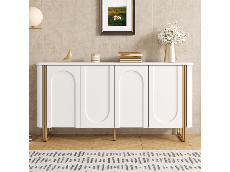  Buffet en mdf à 4 portes, pieds métal, relief arqué et ouverture push-to-open  - Conforama B