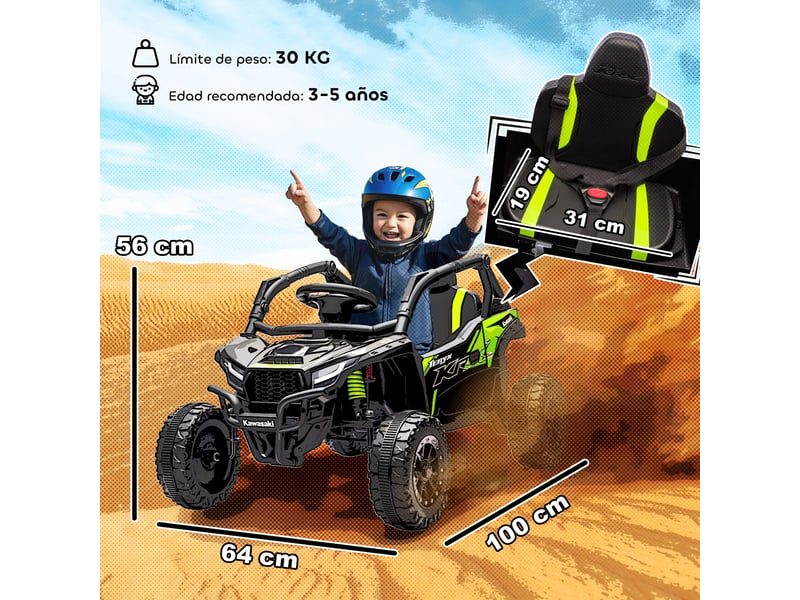 Kawasaki teryx krx 1000 voiture électrique 12v sous licence pour enfants, télécommande, suspension arrière, noire - Conforama E