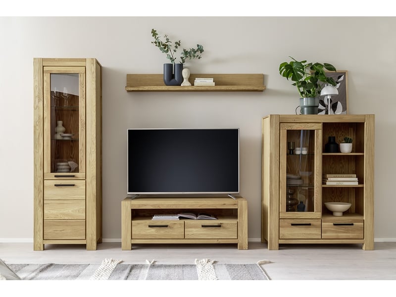  Ensemble de meubles de salon, 2 vitrines 1 meuble tv 1 étagère murale, coloris chêne huilé  - Conforama B