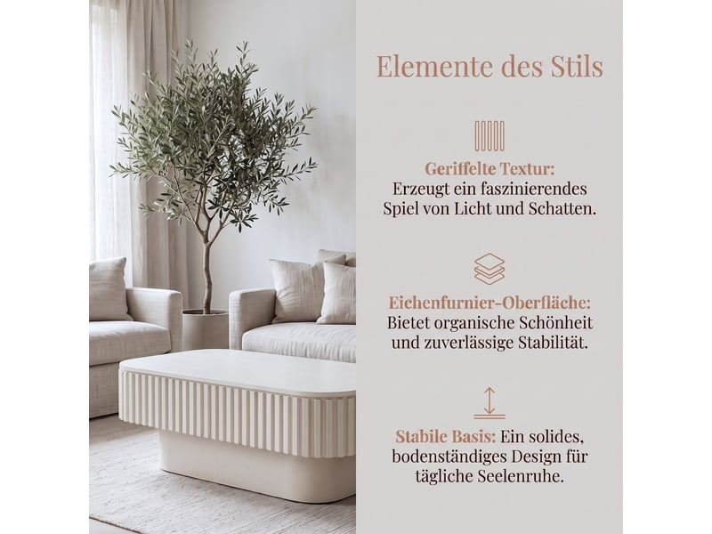  Table basse rectangulaire avec rangement dissimulé et plateau amovible, finition crème, en bois massif et mdf  - Conforama E