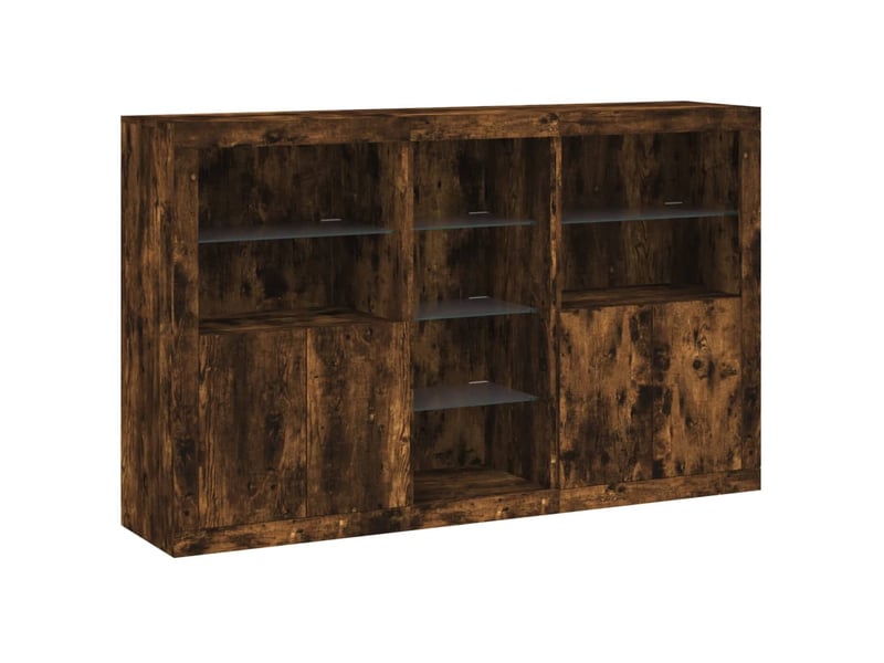  Buffet - bahut - meuble de rangement avec lumières led chêne fumé 162x37x100 cm  - Conforama C