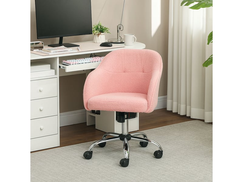  Chaise de bureau ergonomique à bascule, aspect velours peluche, 56 x 61 x 86 cm, rose  - Conforama D