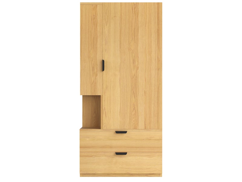  Armoire penderie de chambre 70x50x170 cm - 2 tiroirs - étagères ouvertes - espace penderie - bois et bois reconstitué - bois naturel  - Conforama A