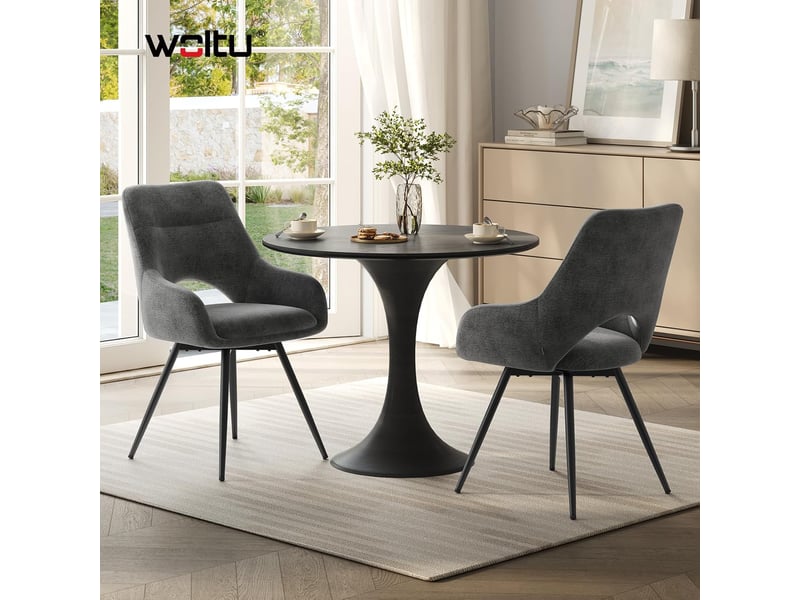  Lot de 6 chaise pivotante salle à manger, fauteuil en chenille, pieds métalliques, dossier creusé, gris foncé  - Conforama C