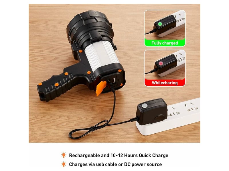 Lampe torche led puissante rechargeable usb 15000 lumens 10000 mah avec lumière latérale lampe de poche etanche haute puissance (argent) - Conforama D