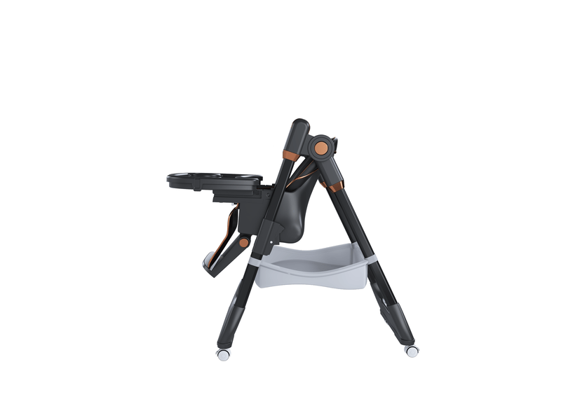  Chaise haute bébé pliable réglable avec harnais 5 points, roulettes verrouillables, en polypropylène noir  - Conforama E