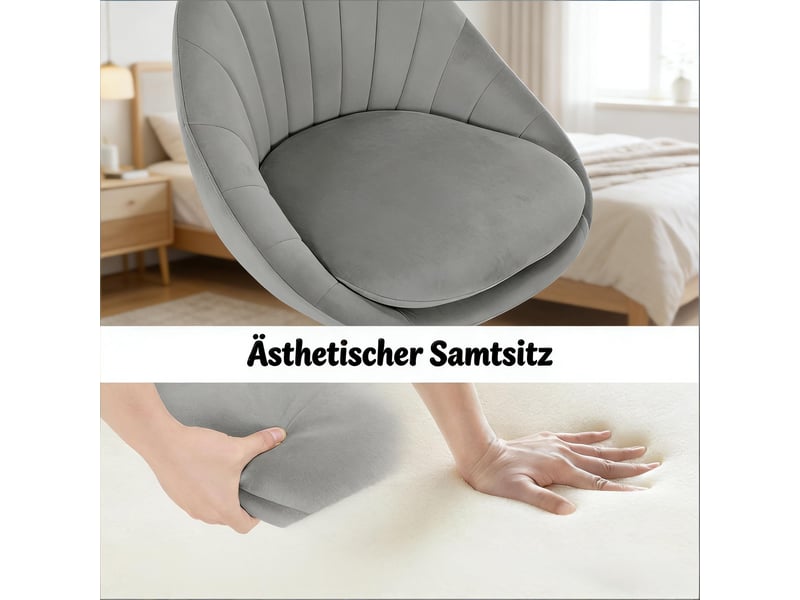  Chaise de bureau pivotante réglable en hauteur avec double coussin - lpospi - base à 5 roulettes, velours - gris clair  - Conforama E