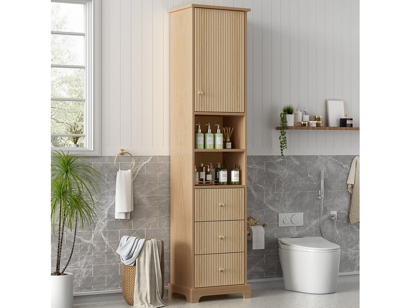  Colonne de salle de bain 40x30x172 cm mdf naturel, 3 tiroirs et 1 porte  - Conforama B