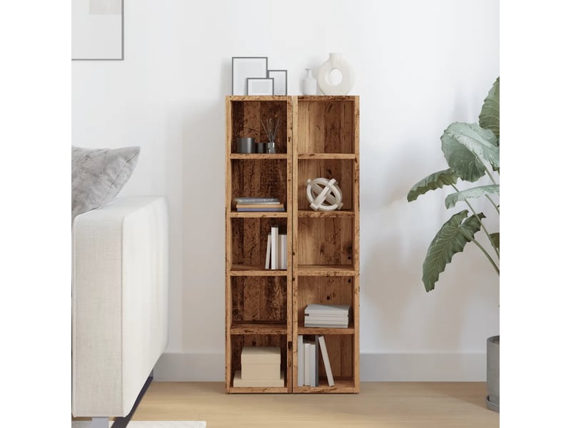  Lot de 2 armoires à cd modernes espace de rangement 21 x 16 x 93 cm en bois d'ingénierie vieux bois 02_0050684  - Conforama C