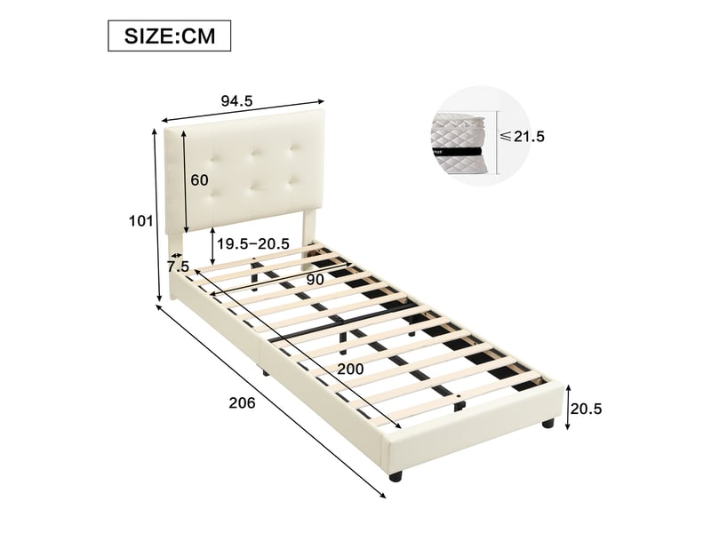  Lit enfant 90x200 cm avec tête biscuit et protections anti-collision, bois, beige, sans matelas  - Conforama C