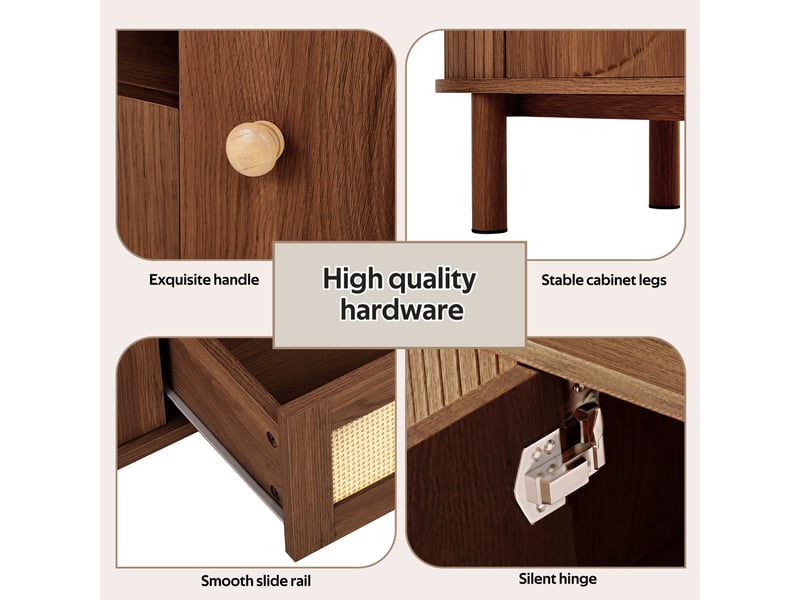  Meuble tv moderne 175 cm couleur noyer avec tiroirs et portes arrondies  - Conforama E