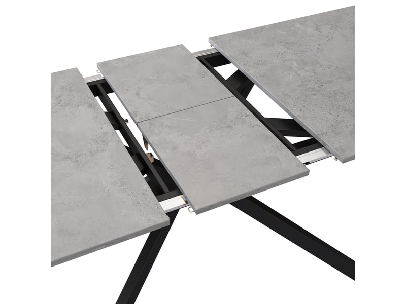 Table à manger extensible gris et noir effet ciment, design pieds croisés, automatique l150180x70x76 cm - Conforama D
