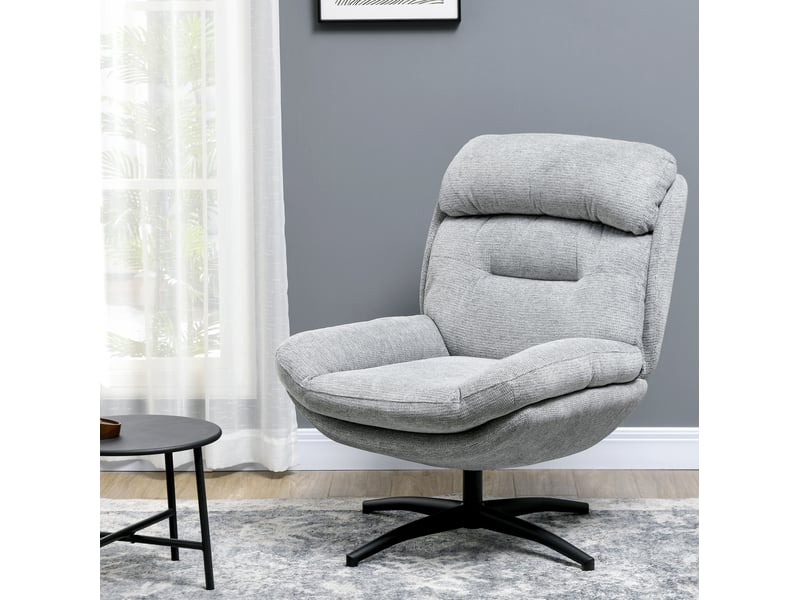  Fauteuil pivotant 79x91x98 cm, rotation 360 degrés, accoudoirs intégrés, polyester gris, design moderne, canapé 1 place  - Conforama B