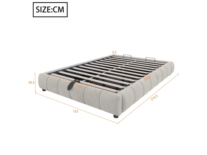  Lit coffre 140 x 200 cm sans tête de lit, led blanche et sommier à lattes beige  - Conforama C