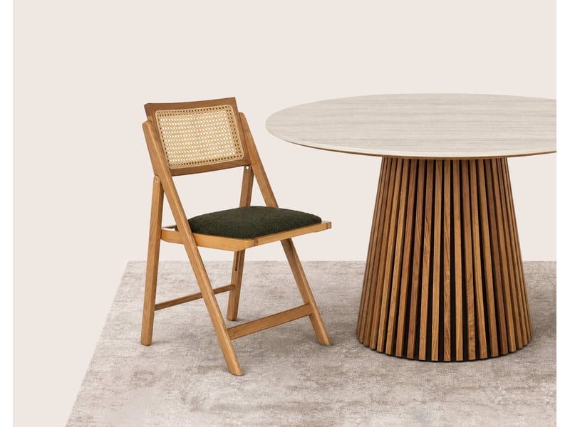  Lorenzo - lot de 2 chaises pliantes frêne massif, cannage et tissu bouclette - best mobilier - chêne et vert kaki LORENZO - Conforama D