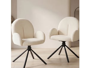 Lot de 2 chaises de salle à manger pivotantes avec accoudoirs, chenille blanc crème et pieds en métal