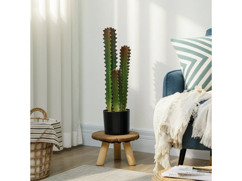  Cactus artificiel décoratif de 66 cm avec pot et 3 feuilles vertes pour la décoration intérieure  - Conforama C