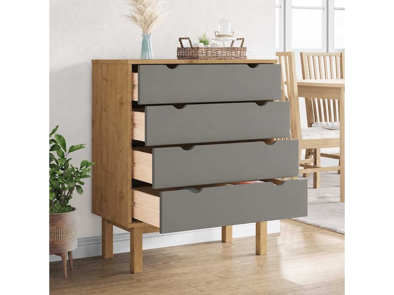  Commode, armoire à tiroirs bureau otta marron et gris 76,5x39,5x90 cm bois de pin massif  - Conforama C