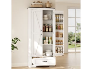 Meuble cuisine 80x35x183 cm avec 2 portes, tiroir et étagères réglables, armoire de rangement haute style campagne pour cuisine salon - blanc