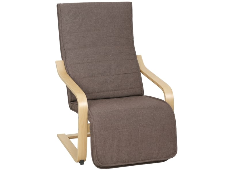 Fauteuil relax avec repose-pieds réglable, structure en bois de bouleau, marron - Conforama A