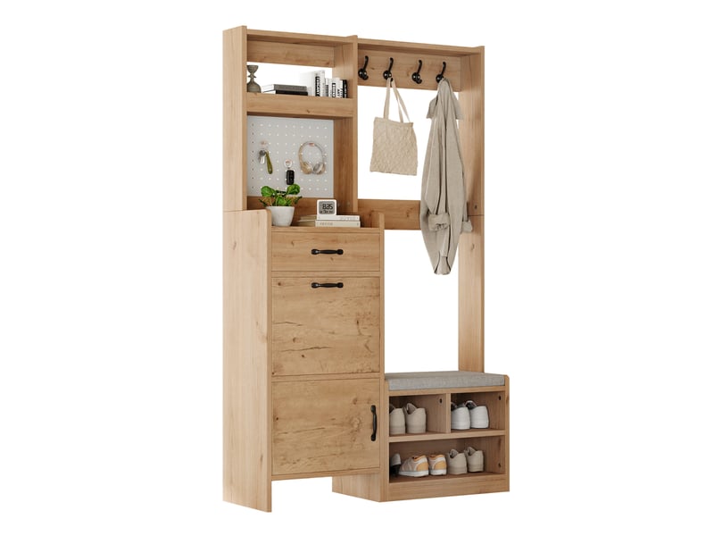  Portemanteau avec banc et rangement 108.5 x 180 cm en panneau de particules  - Conforama D