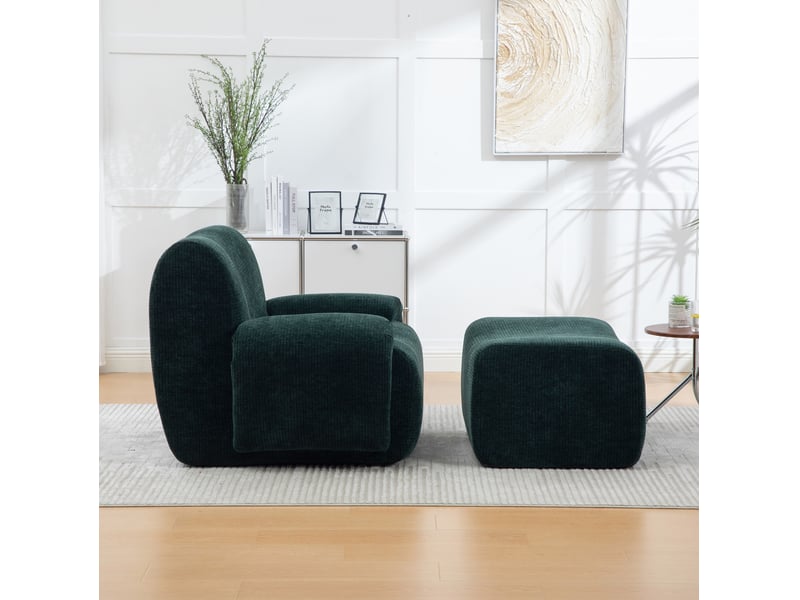  Fauteuil avec pouf, tissu chenille vert, mousse haute élasticité 30d, emballage sous vide, sans montage  - Conforama D