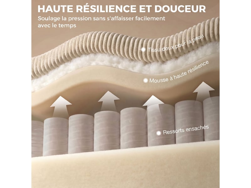 Canapé 3 places avec pouf de rangement, canapé d'angle en velours côtelé, assise large, beige, 2 coussins - Conforama D