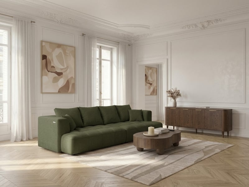  Bobochic canapé droit convertible double avance-recule électrique clovis tissu lisse vert CLOVIS - Conforama B