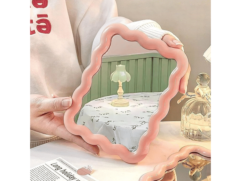  Miroir de maquillage pour coiffeuse à plateau ondulé, joli miroir de voyage, 17 × 13,5 cm, décoration d'intérieur (rose)  - Conforama D