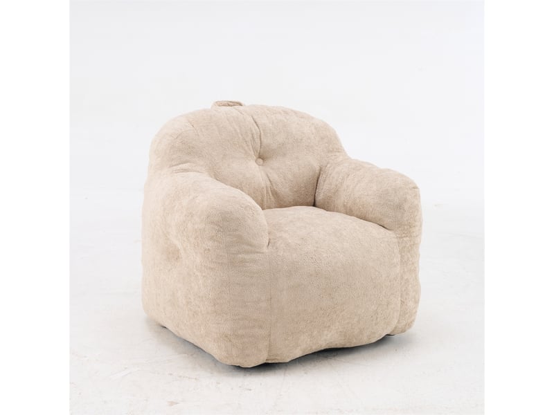  Pouf géant faux fourrure adulte enfant - 95x95x79cm - fauteuil poire moelleux salon chambre lecture avec accoudoirs - beige  - Conforama A