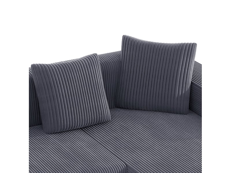  Canapé d'angle modulable 3 places en velours côtelé gris avec méridienne droite, assise profonde et 4 coussins  - Conforama D