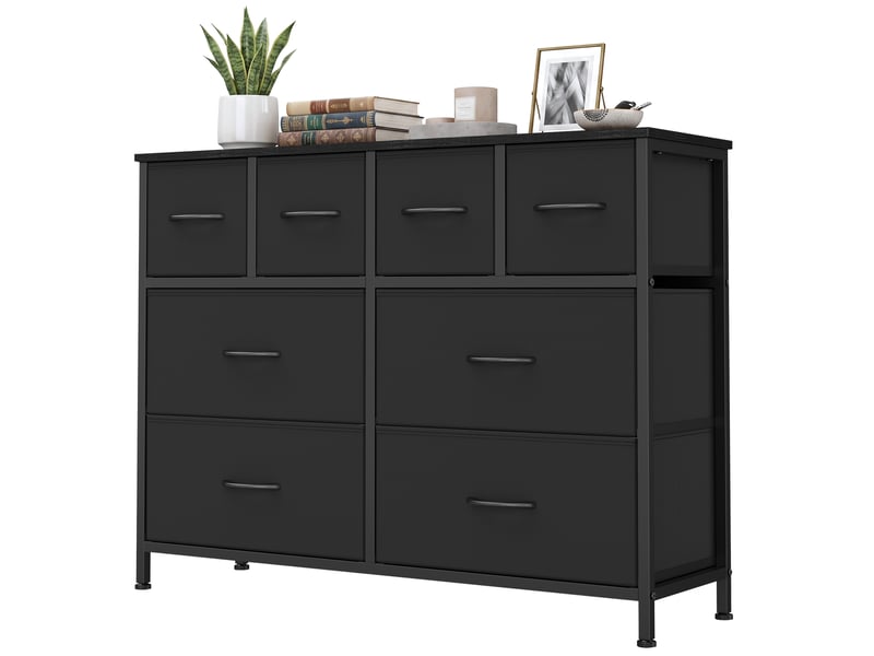 Commode avec 8 tiroirs en tissu, meuble de rangement pour chambre, 98,7 x 30 x 74,7 cm, noir