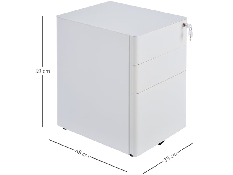  Caisson mobile 39x48x59 cm blanc en acier, 3 tiroirs verrouillables pour dossiers a4 et a5 au bureau  - Conforama C