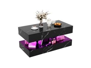 Table basse marbre noir –table basse rectangulaire  - éclairage led  – rangement double – 100×50×45 cm