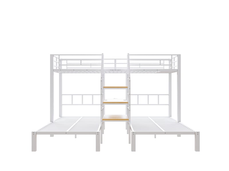  Lit superposé 3 couchages blanc 90x200 cm avec bureau led usb rangement échelle  - Conforama A