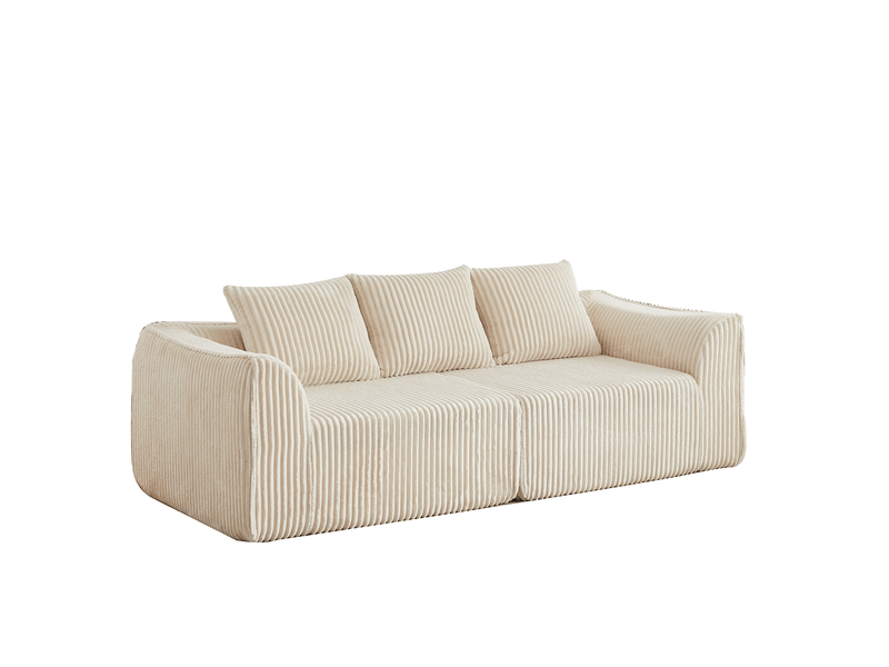  Canapé 235 cm en velours côtelé, dossier incliné et accoudoirs courbés, assise large, 2 coussins, sans montage  - Conforama A