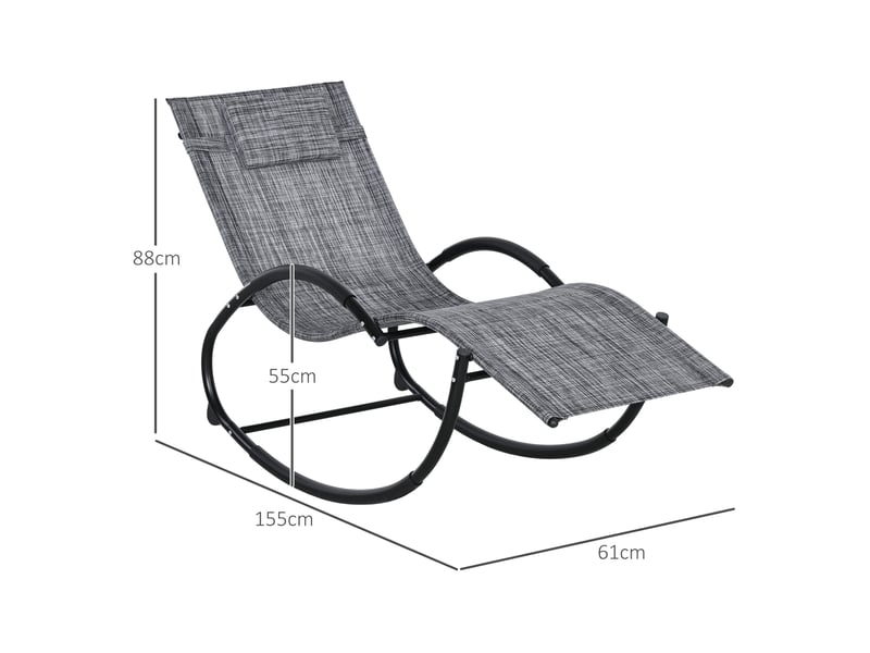 Chaise de jardin, chaise longue à bascule, métal, 61x155x88cm, gris - Conforama E