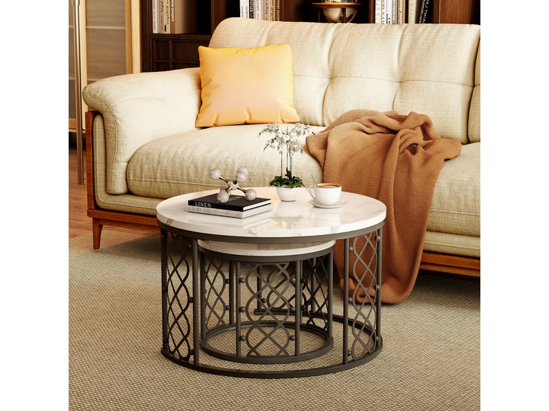  Lot de 2 tables basses gigognes avec plateaux effet marbre  - Conforama C
