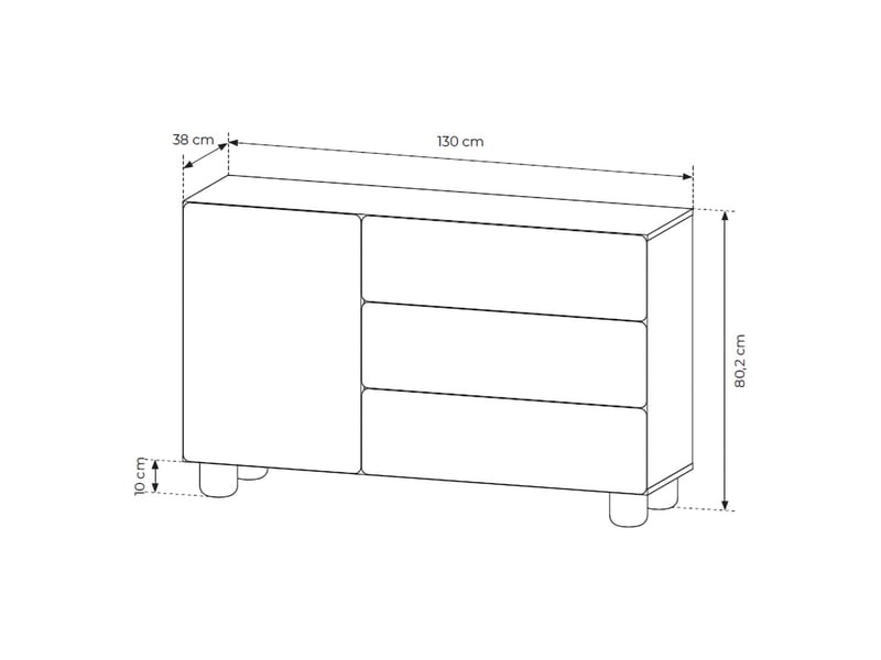  Buffet hanerito, commode 3 tiroirs, 130x38x80h cm chêne marron Hanerito - Conforama D