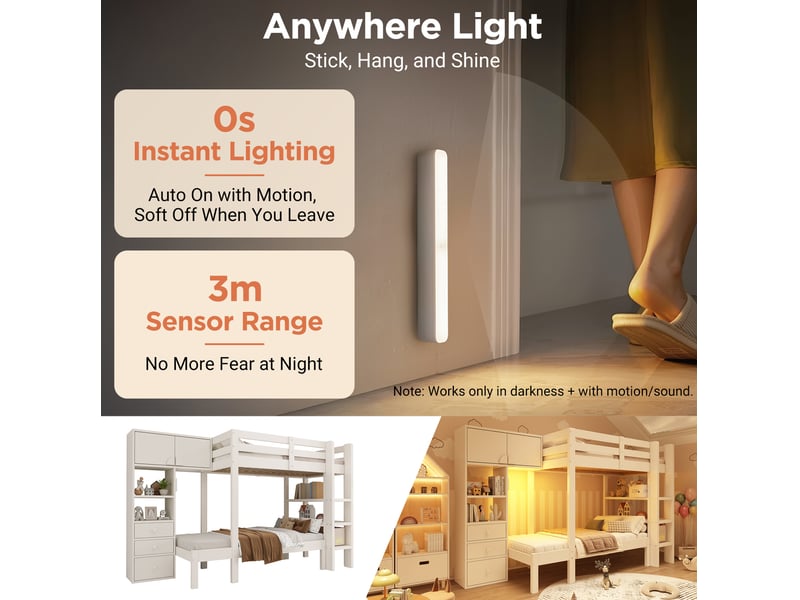 Lit superposé enfant 90x200 cm – blanc – rangement intégré, veilleuse led à détection – sans matelas - Conforama E