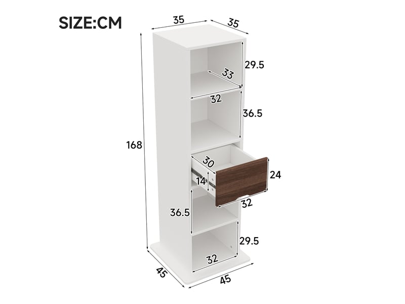  Meuble miroir pivotant avec 4 niches et tiroir pour chambre en mdf 45×45×168 cm blanc  - Conforama E