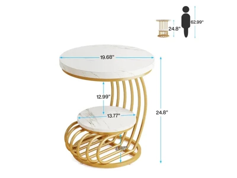  Table basse ronde double plateau effet marbre blanc et métal doré evryae  - Conforama E