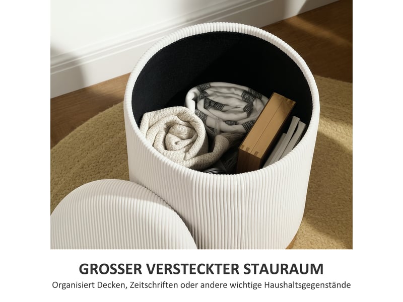 Tabouret pliant avec rangement et couvercle à base en acier de forme ronde aux dimensions 36 x 36 x 44 cm en blanc crème - Conforama E