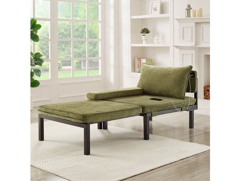  Canapé-lit pliable 1 place modenvie avec couchage convertible, port usb type-c, coussins en velours, cadre en bois, vert 176 x 82 x 79 cm  - Conforama B